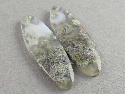 Indonesian Moss Agate Pair | Oval Natural Loose Chalcedony Gemstone | 36x12x4 | AG340 - Moss Agate - GemEnthusiast