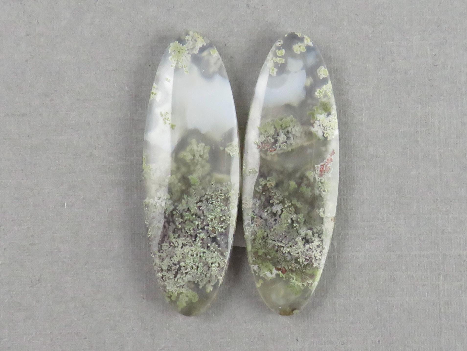 Indonesian Moss Agate Pair | Oval Natural Loose Chalcedony Gemstone | 36x12x4 | AG340 - Moss Agate - GemEnthusiast