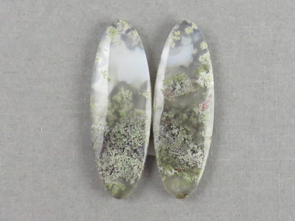 Indonesian Moss Agate Pair | Oval Natural Loose Chalcedony Gemstone | 36x12x4 | AG340 - Moss Agate - GemEnthusiast