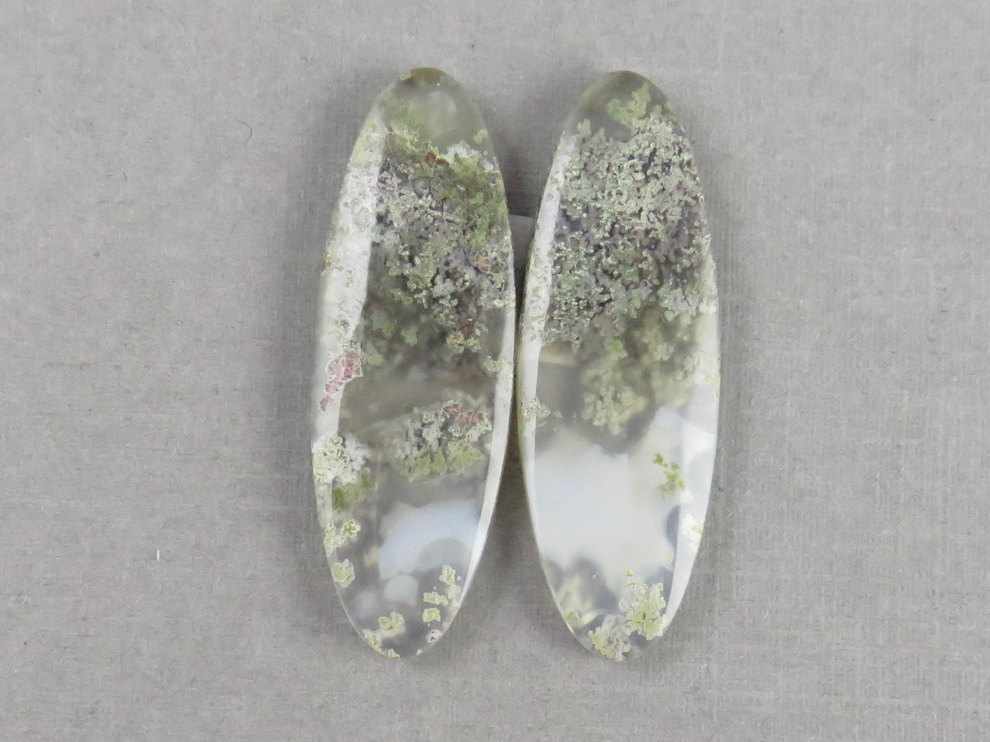 Indonesian Moss Agate Pair | Oval Natural Loose Chalcedony Gemstone | 36x12x4 | AG340 - Moss Agate - GemEnthusiast