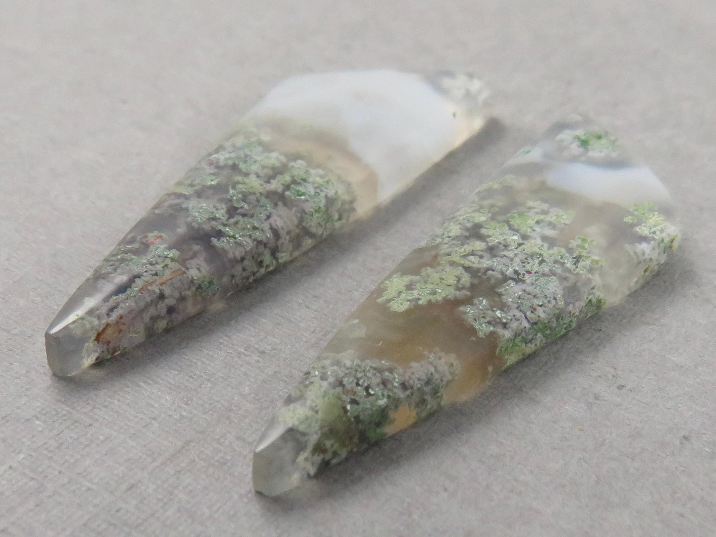 Indonesian Moss Agate Pair | Natural Loose Chalcedony Gemstone | 36x11x3 | AG342 - Moss Agate - GemEnthusiast