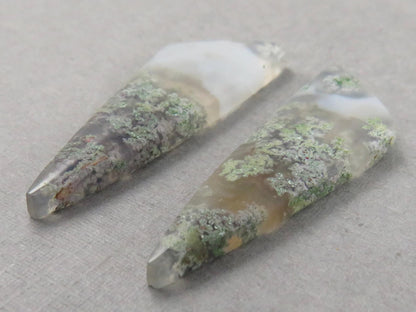 Indonesian Moss Agate Pair | Natural Loose Chalcedony Gemstone | 36x11x3 | AG342 - Moss Agate - GemEnthusiast
