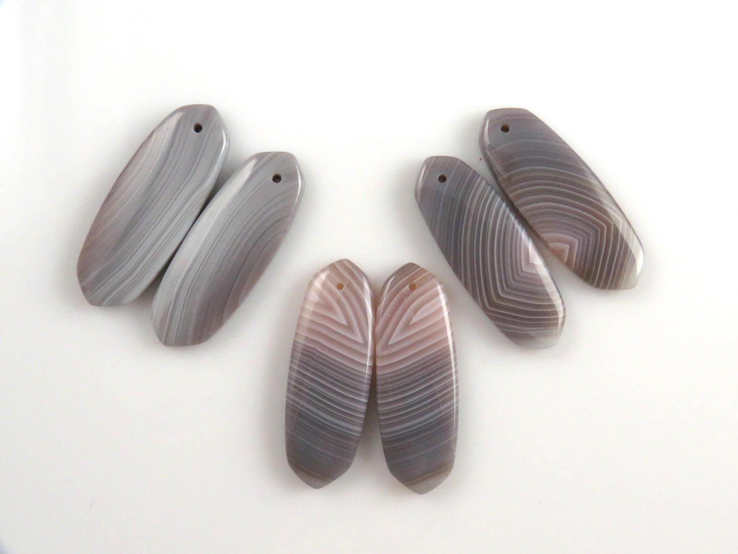 Botswana Agate Bead Pairs | Peach and Gray | Drilled | B110 - Agate - GemEnthusiast