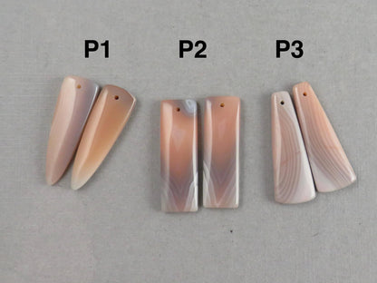 Botswana Agate Bead Pairs | Peach and Gray | Drilled | B111 - Agate - GemEnthusiast