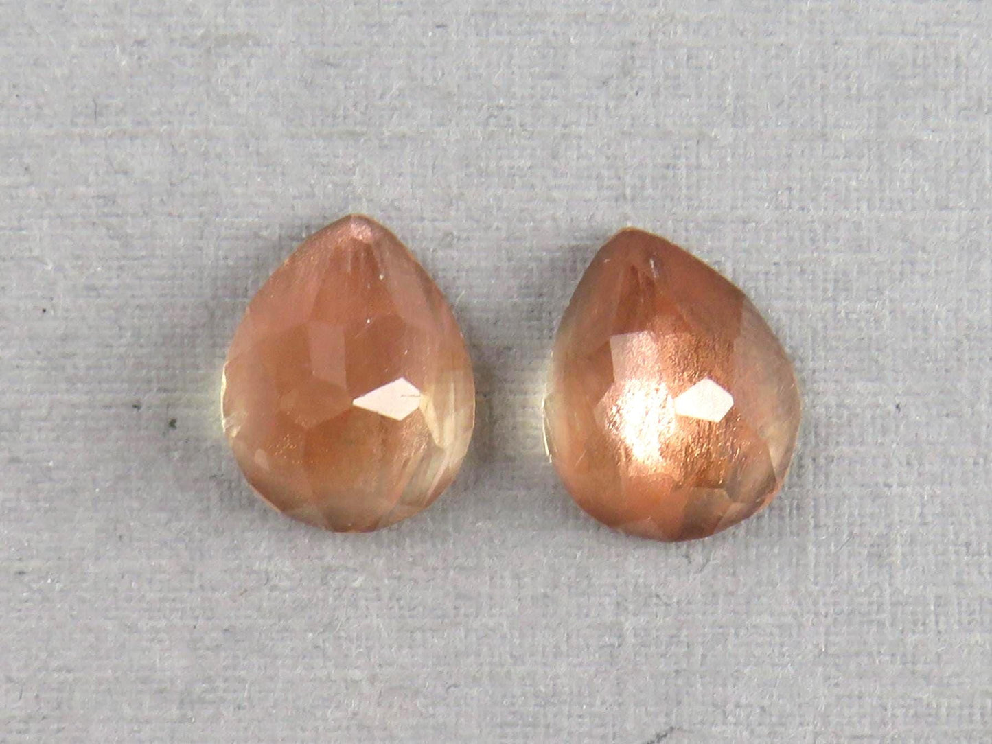 Oregon Sunstones with Schiller | Pear Rose cut Cabochon Pair | OSR101 - Oregon Sunstone - GemEnthusiast