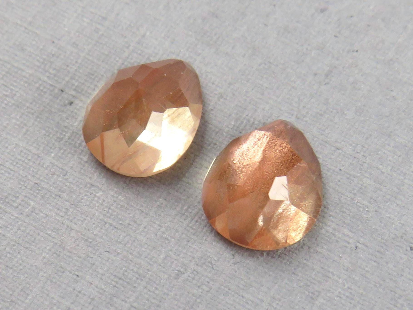 Oregon Sunstones with Schiller | Pear Rose cut Cabochon Pair | OSR101 - Oregon Sunstone - GemEnthusiast