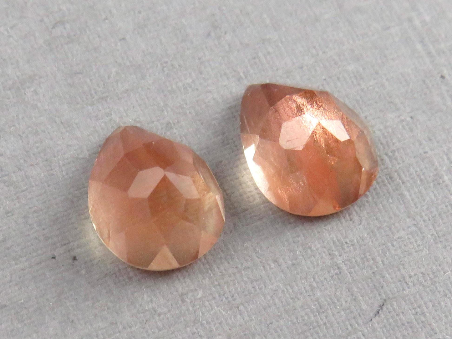 Oregon Sunstones with Schiller | Pear Rose cut Cabochon Pair | OSR101 - Oregon Sunstone - GemEnthusiast