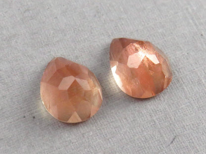Oregon Sunstones with Schiller | Pear Rose cut Cabochon Pair | OSR101 - Oregon Sunstone - GemEnthusiast