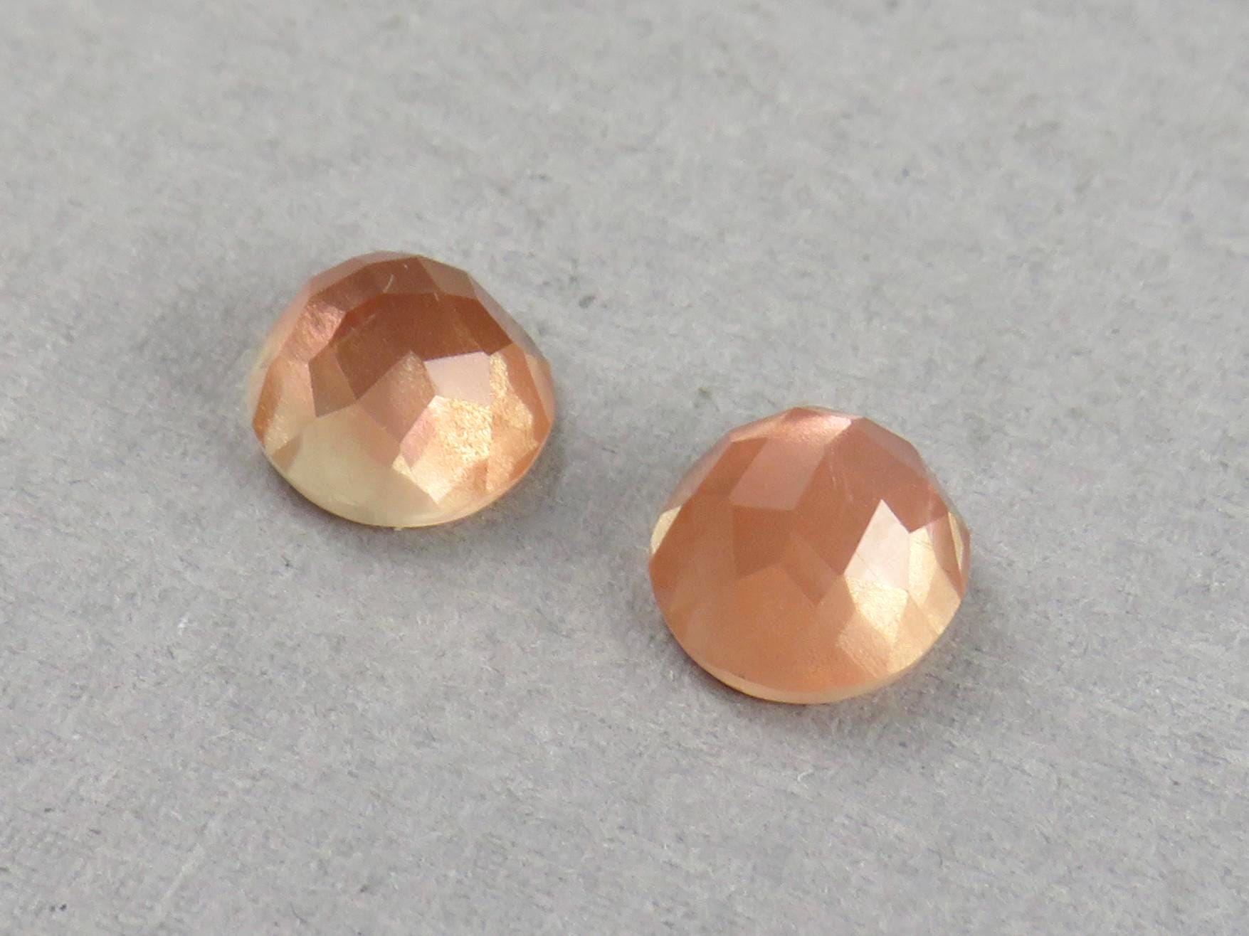 8mm Oregon Sunstones with Schiller | Round Rosecut Cabochon Pair | OSR103 - Oregon Sunstone - GemEnthusiast
