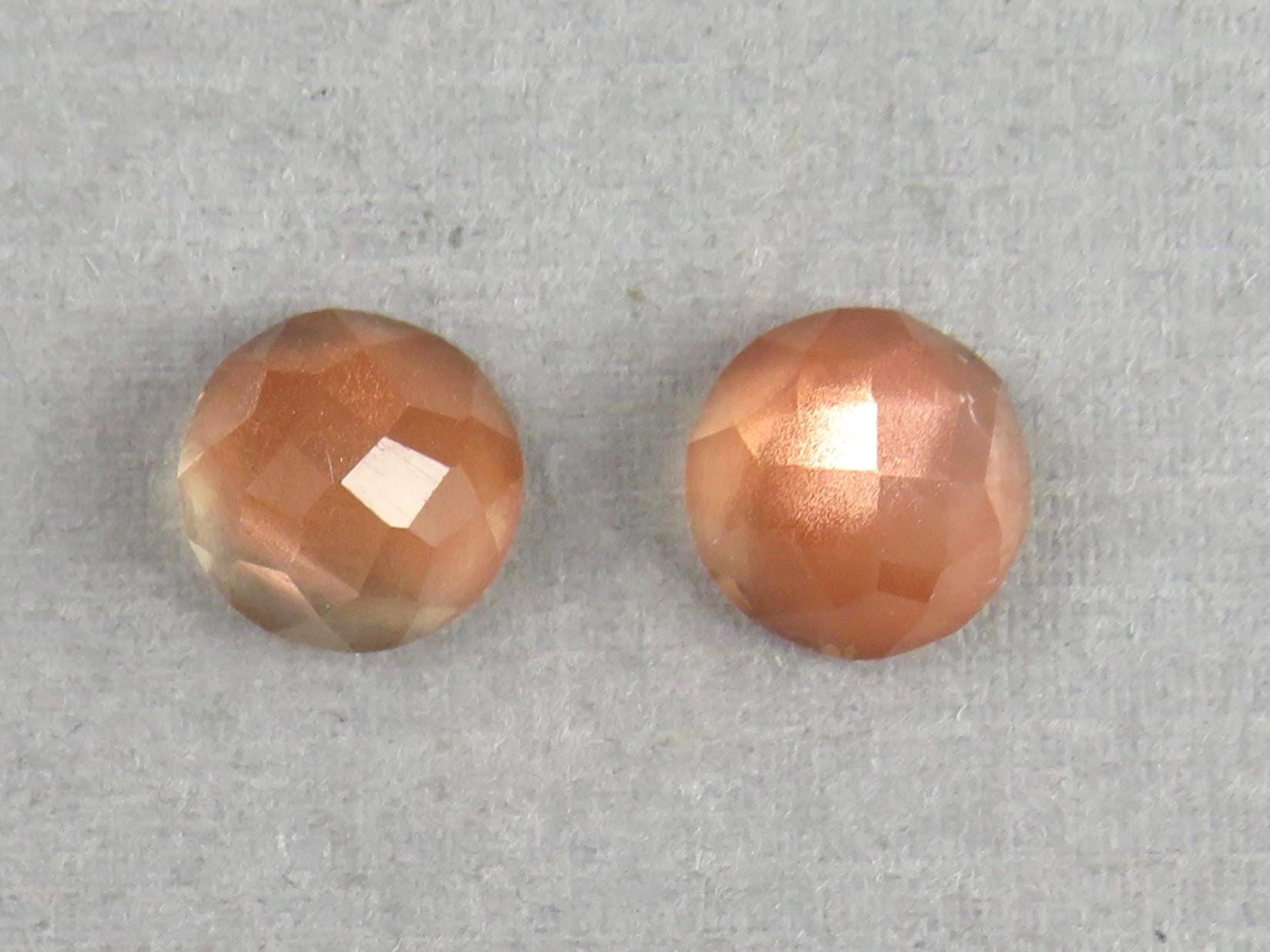 8mm Oregon Sunstones with Schiller | Round Rosecut Cabochon Pair | OSR103 - Oregon Sunstone - GemEnthusiast