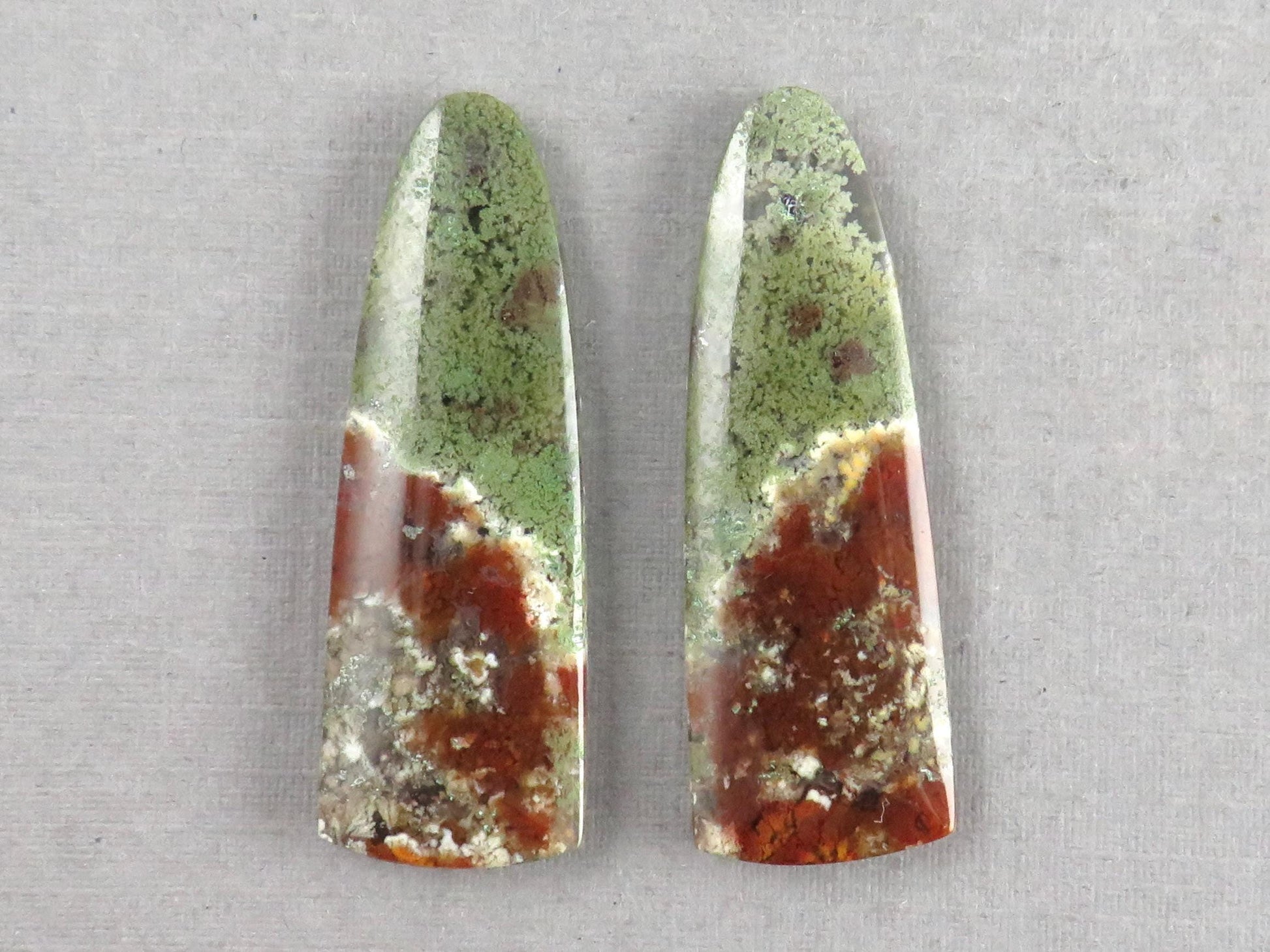 Moss Agate Pair | Natural Loose Gemstone | Dendritic Chalcedony | Indonesia | 34x12x4 | AG350 - Moss Agate - GemEnthusiast