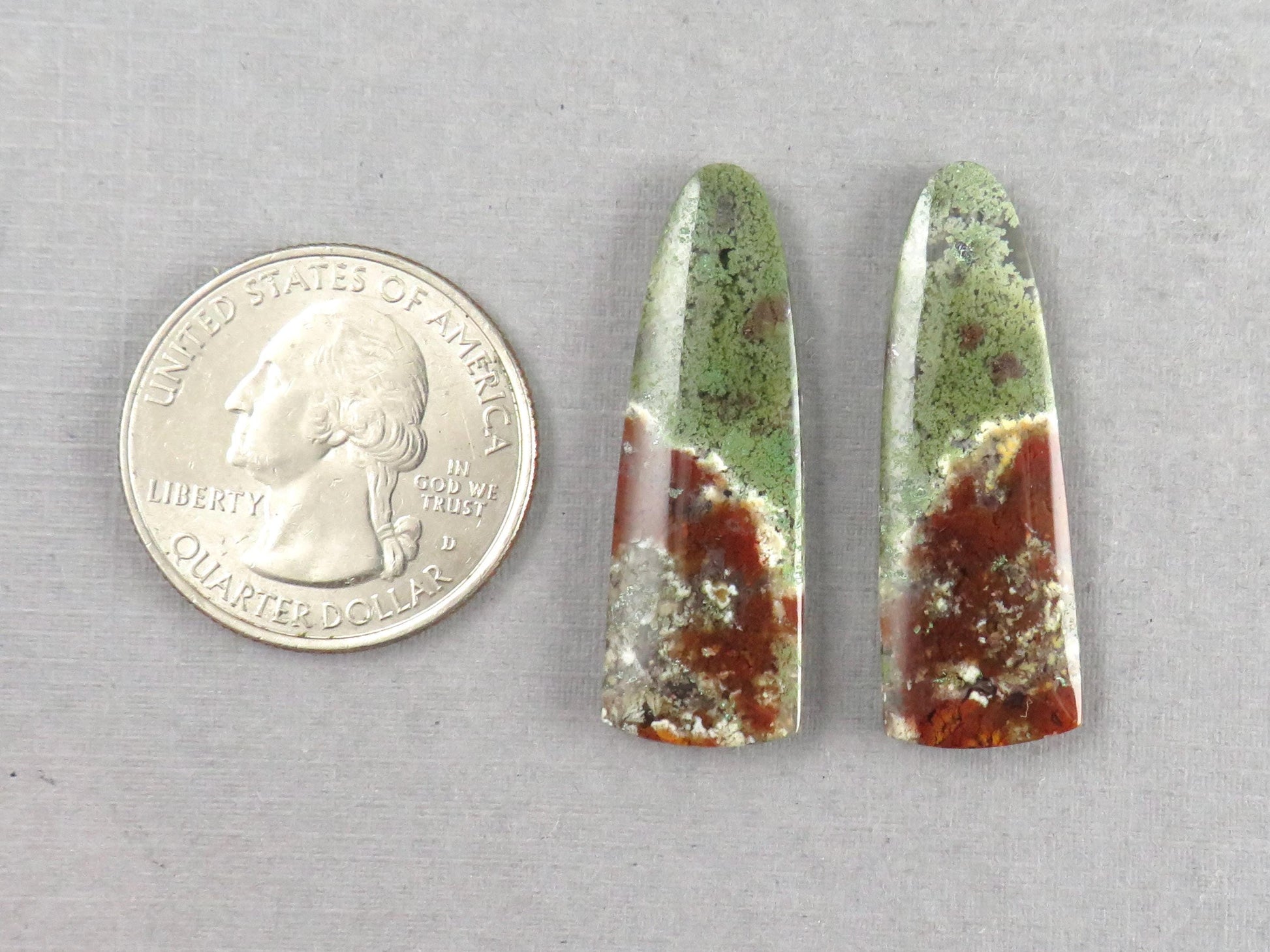 Moss Agate Pair | Natural Loose Gemstone | Dendritic Chalcedony | Indonesia | 34x12x4 | AG350 - Moss Agate - GemEnthusiast