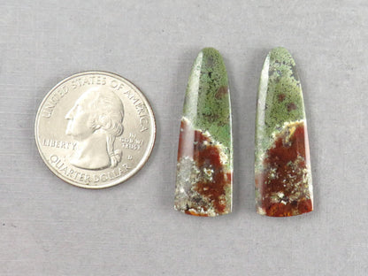 Moss Agate Pair | Natural Loose Gemstone | Dendritic Chalcedony | Indonesia | 34x12x4 | AG350 - Moss Agate - GemEnthusiast