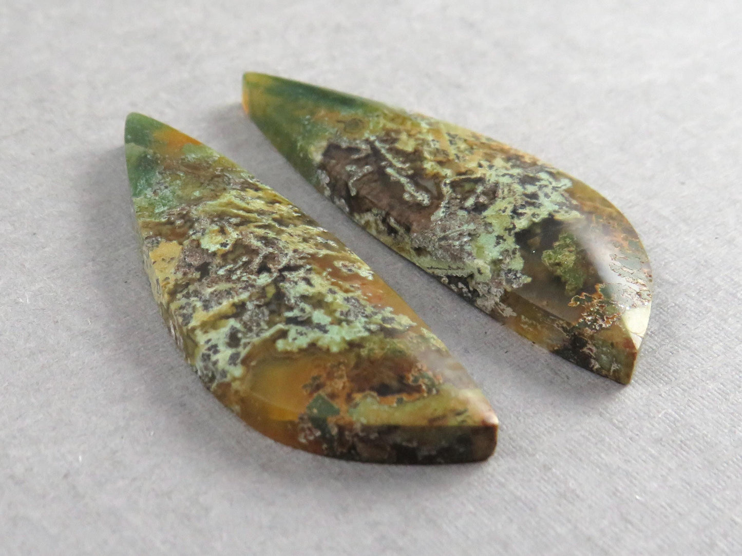 Moss Agate Pair | Natural Loose Gemstone | Dendritic Chalcedony | Indonesia | 36x12x4 | AG348 - Moss Agate - GemEnthusiast