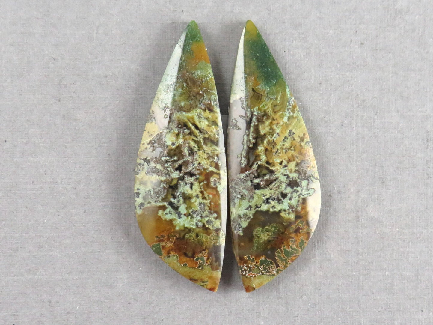 Moss Agate Pair | Natural Loose Gemstone | Dendritic Chalcedony | Indonesia | 36x12x4 | AG348 - Moss Agate - GemEnthusiast