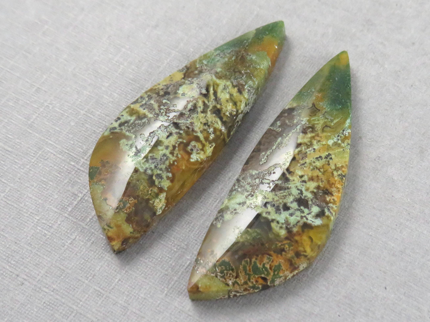 Moss Agate Pair | Natural Loose Gemstone | Dendritic Chalcedony | Indonesia | 36x12x4 | AG348 - Moss Agate - GemEnthusiast