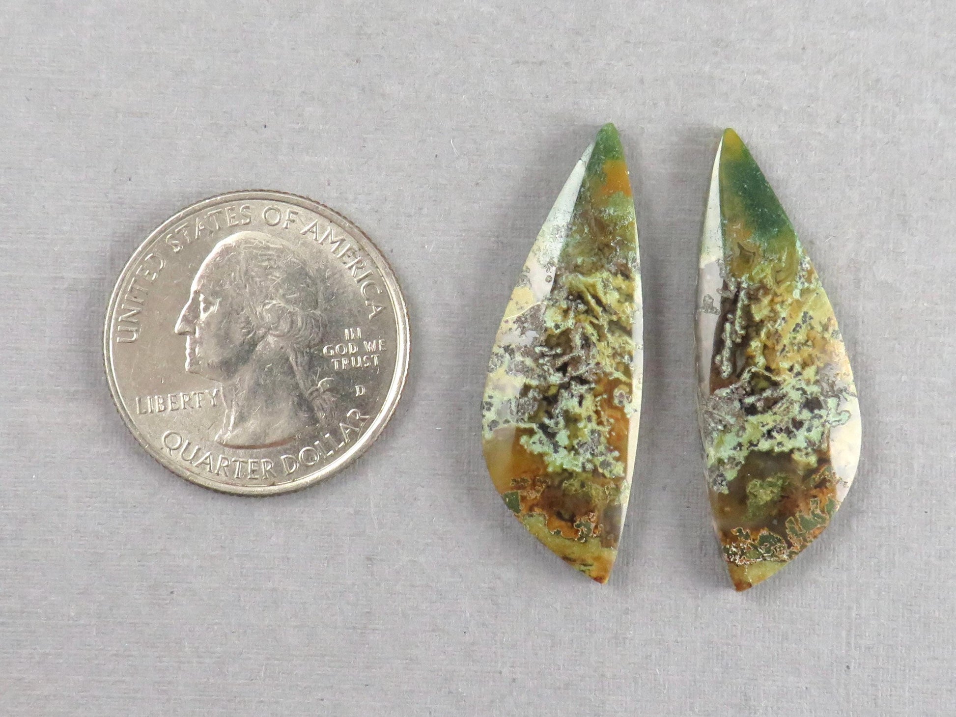 Moss Agate Pair | Natural Loose Gemstone | Dendritic Chalcedony | Indonesia | 36x12x4 | AG348 - Moss Agate - GemEnthusiast