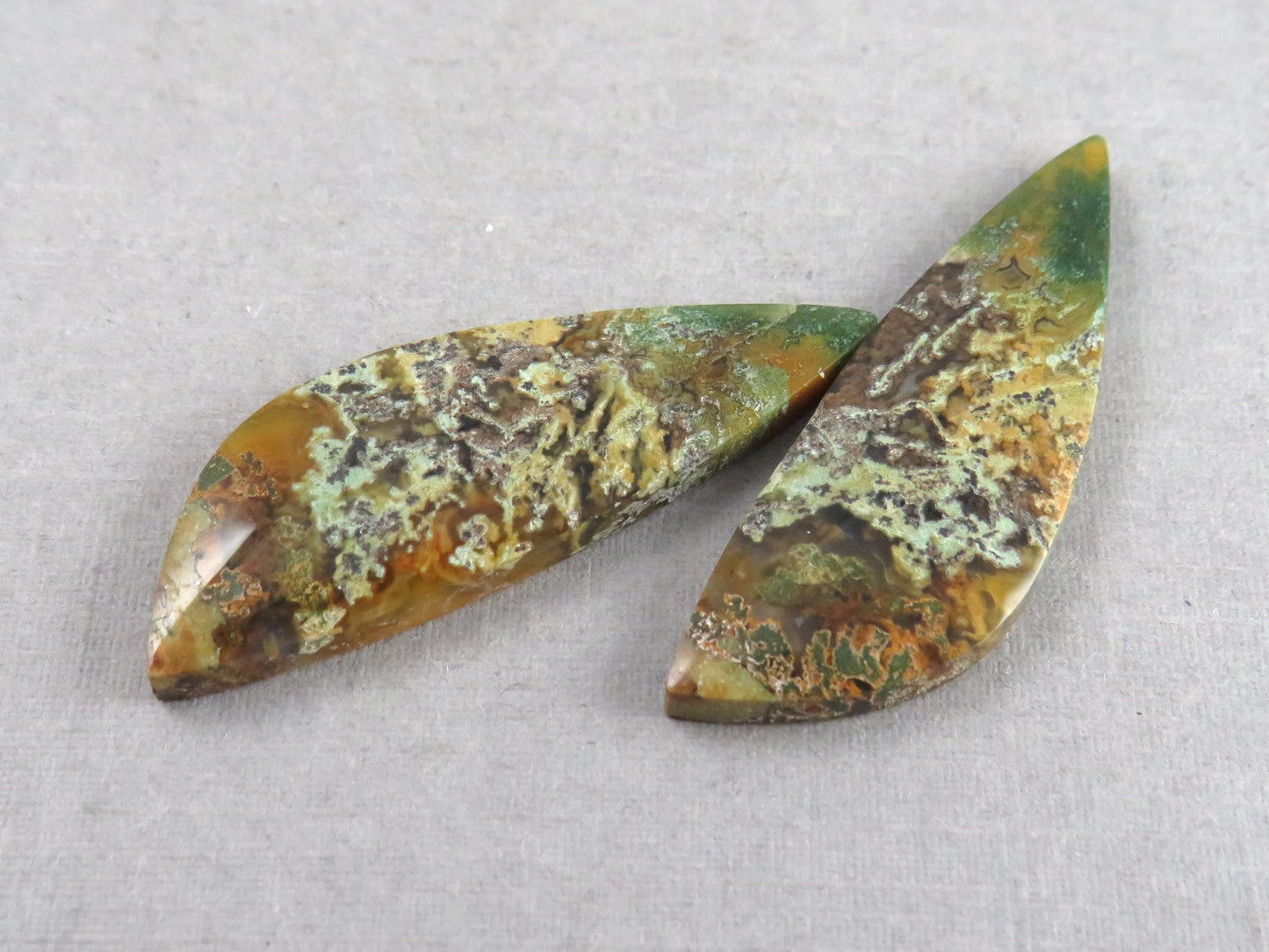 Moss Agate Pair | Natural Loose Gemstone | Dendritic Chalcedony | Indonesia | 36x12x4 | AG348 - Moss Agate - GemEnthusiast