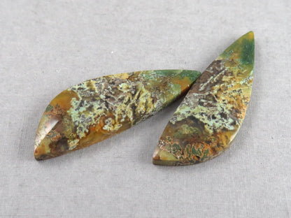 Moss Agate Pair | Natural Loose Gemstone | Dendritic Chalcedony | Indonesia | 36x12x4 | AG348 - Moss Agate - GemEnthusiast