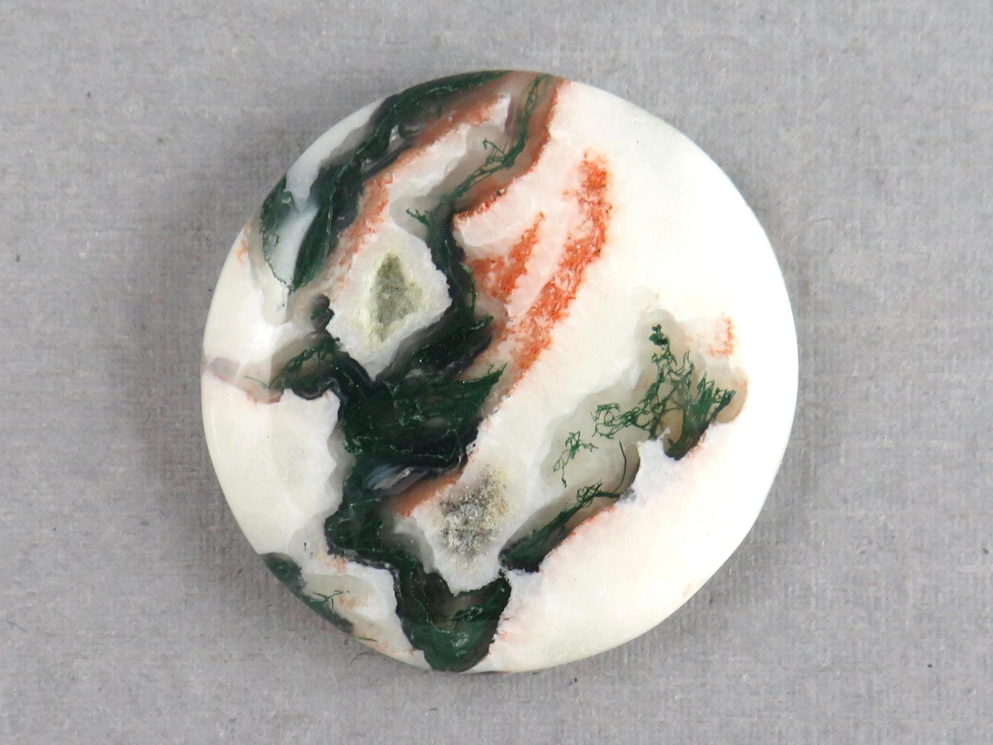 Moss Agate | 28x27 mm | Natural Round Cabochon Gemstone | AG325 - Moss Agate, Chalcedony - GemEnthusiast