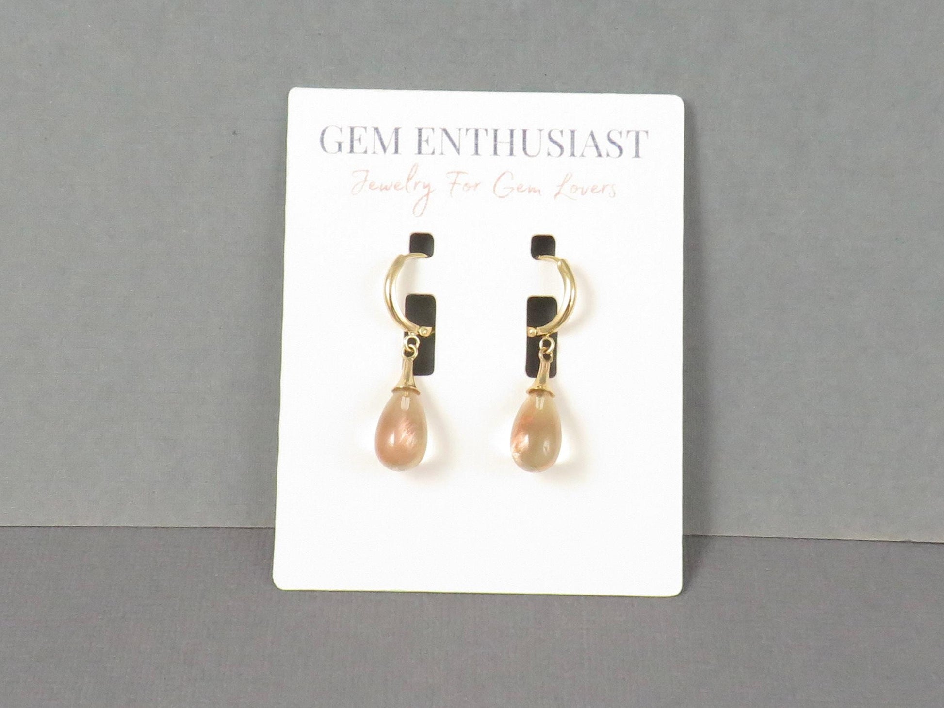 Oregon Sunstone Dangle Earrings | 14k Solid Gold | ER110 - - GemEnthusiast