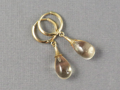 Oregon Sunstone Dangle Earrings | 14k Solid Gold | ER110 - - GemEnthusiast