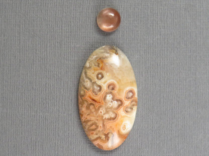 Designer Gemstone Set | Oregon Sunstone | Lace Agate Cabochon | 2-Stone Lot | Oregon, USA and Indonesia | SET121 - - GemEnthusiast