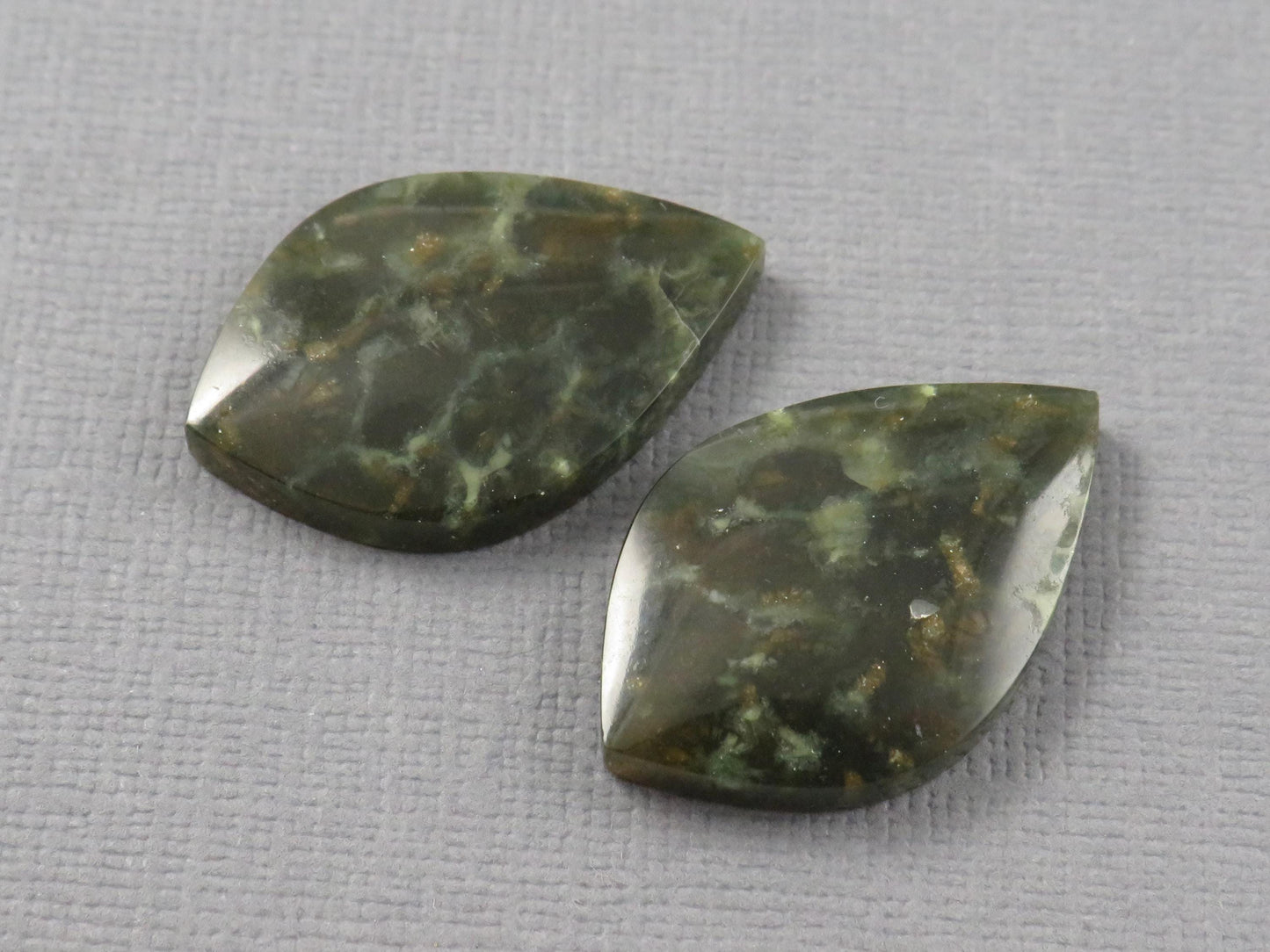 Dark Green Green Fossilized Coral Teardrop Pair | Earring Cabochons | 27x17mm, 14ct | Indonesia | FC117 - - GemEnthusiast