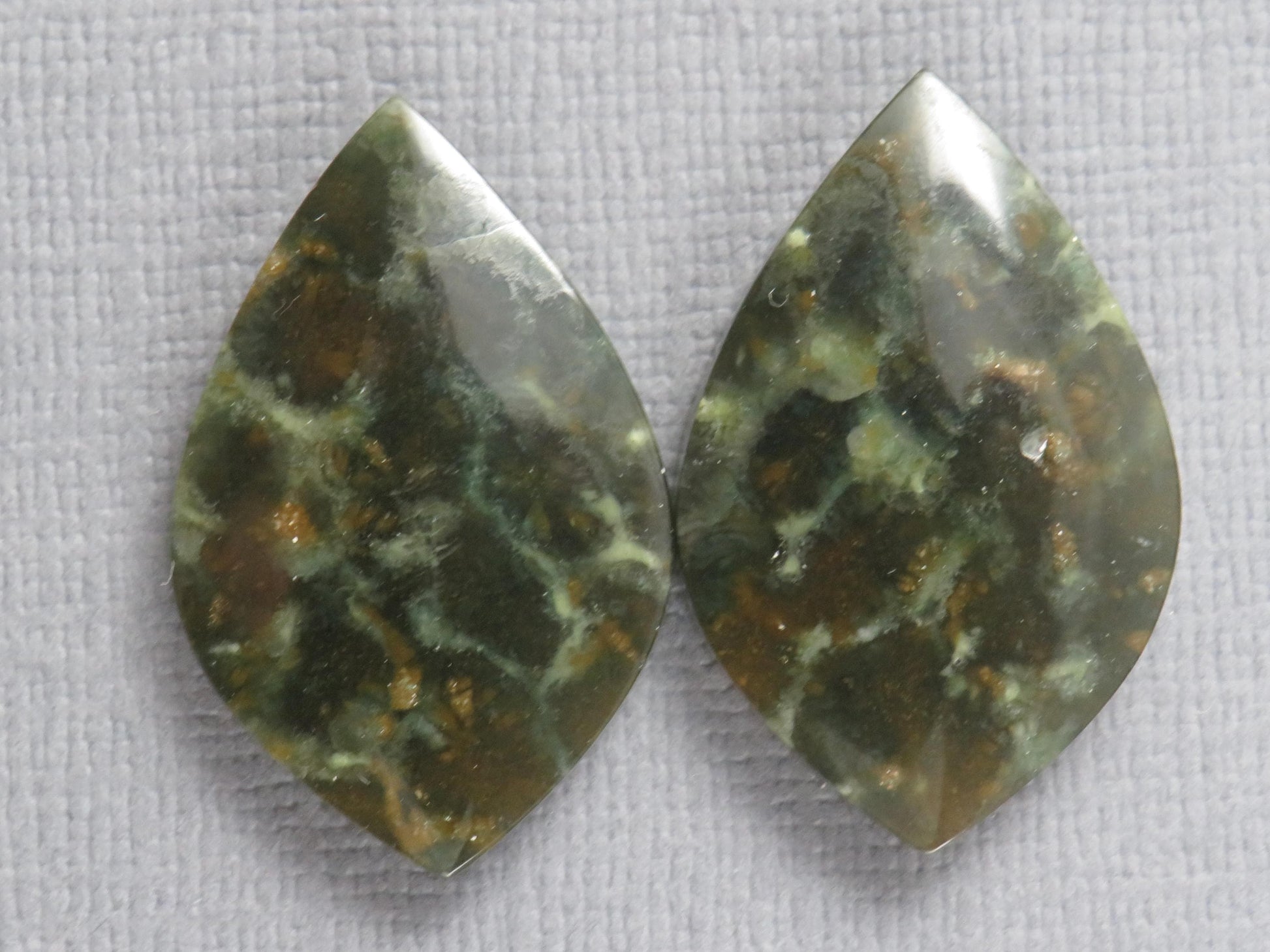 Dark Green Green Fossilized Coral Teardrop Pair | Earring Cabochons | 27x17mm, 14ct | Indonesia | FC117 - - GemEnthusiast