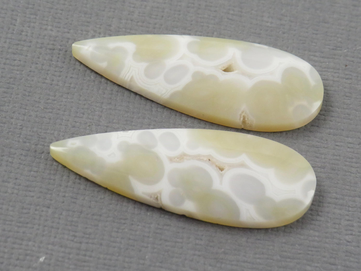 White Orbicular Agate Pear Pair | Cabochons for Setting | 34x13mm, 23ct | Indonesia | OA113 - - GemEnthusiast