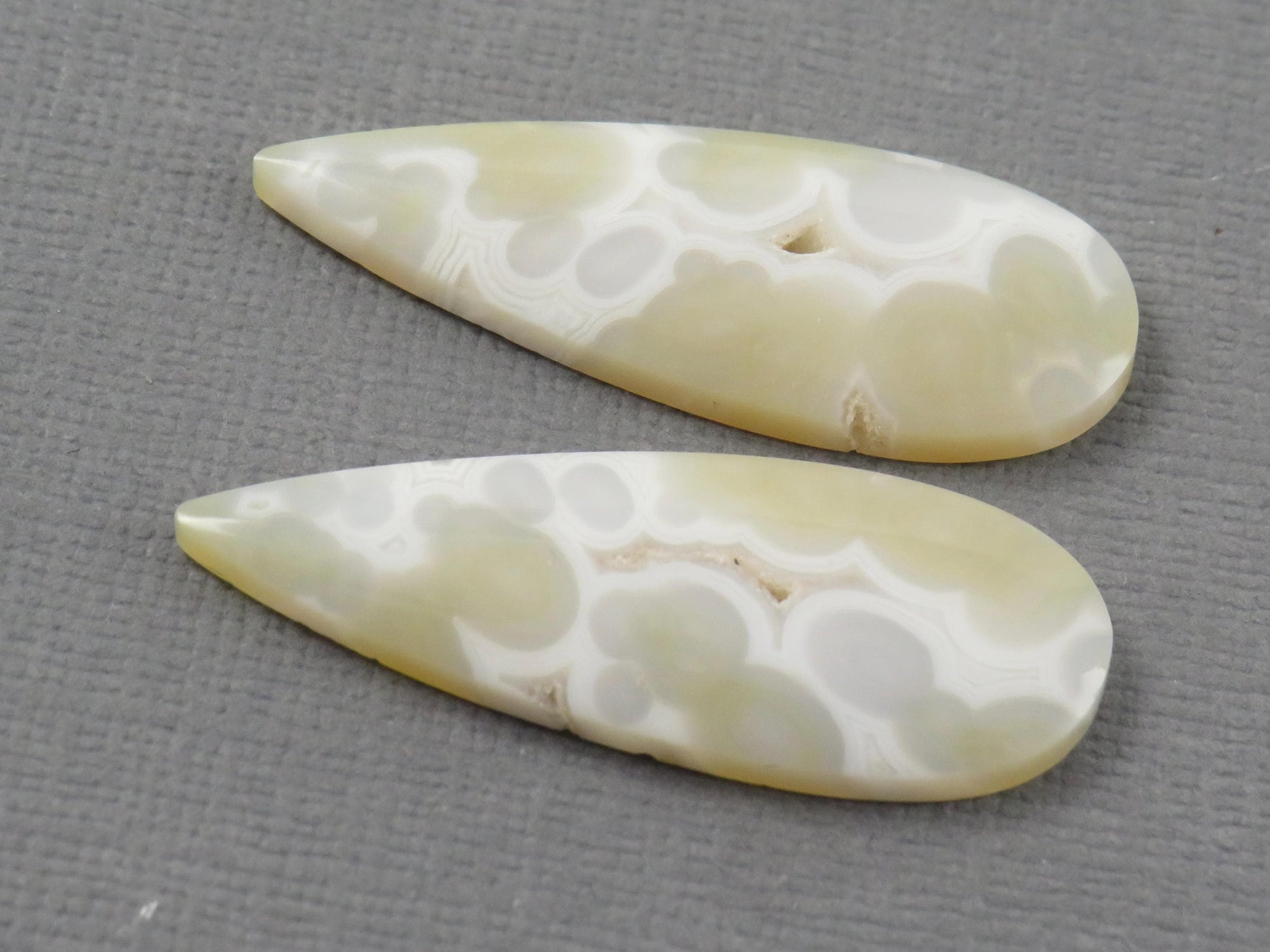 White Orbicular Agate Pear Pair | Cabochons for Setting | 34x13mm, 23ct | Indonesia | OA113 - - GemEnthusiast