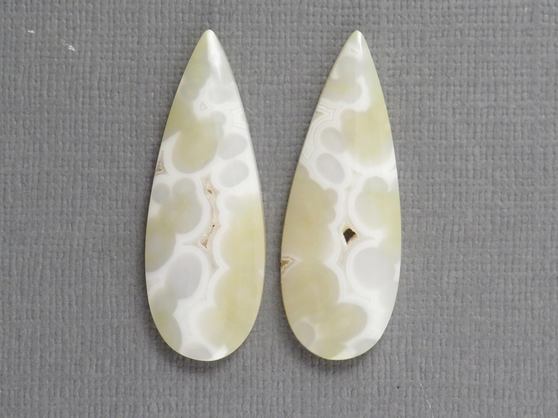 White Orbicular Agate Pear Pair | Cabochons for Setting | 34x13mm, 23ct | Indonesia | OA113 - - GemEnthusiast
