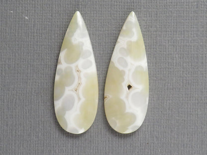 White Orbicular Agate Pear Pair | Cabochons for Setting | 34x13mm, 23ct | Indonesia | OA113 - - GemEnthusiast