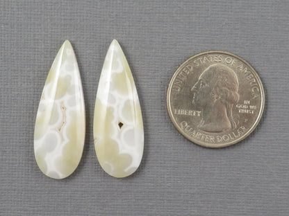 White Orbicular Agate Pear Pair | Cabochons for Setting | 34x13mm, 23ct | Indonesia | OA113 - - GemEnthusiast