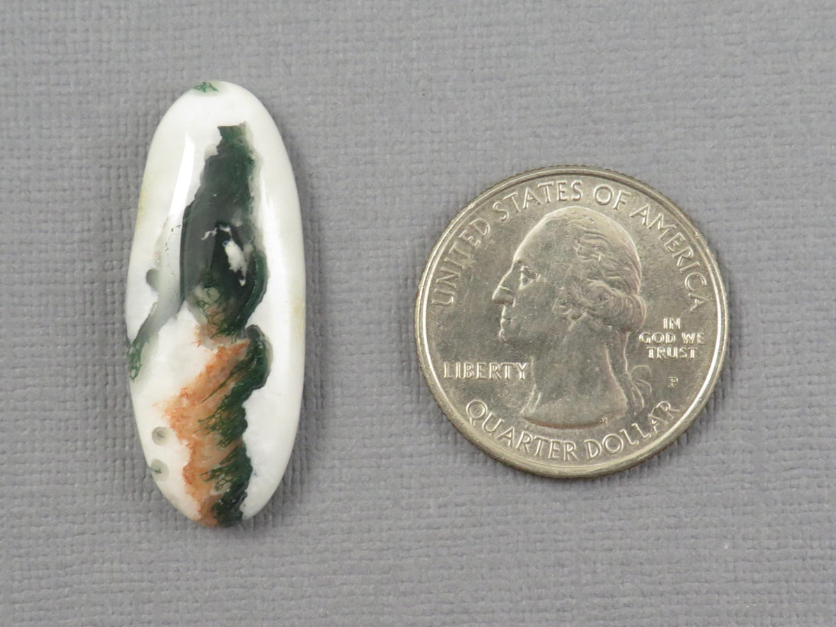 Green and Orange Moss Agate Oval | Cabochon for Setting | 24x14mm, 21ct | AG333 - - GemEnthusiast