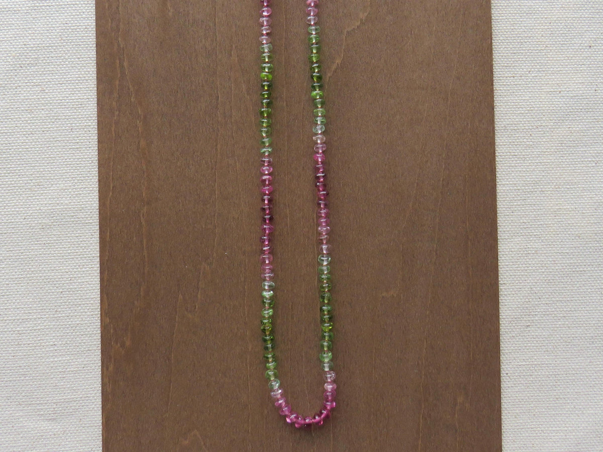Tourmaline Necklace | Transparent Green and Pink | Hand Knotted Silk, 14k Gold Filled | October Birthstone | Layering 17.5 inches - - GemEnthusiast