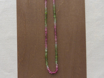 Tourmaline Necklace | Transparent Green and Pink | Hand Knotted Silk, 14k Gold Filled | October Birthstone | Layering 17.5 inches - - GemEnthusiast