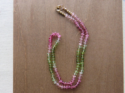 Tourmaline Necklace | Transparent Green and Pink | Hand Knotted Silk, 14k Gold Filled | October Birthstone | Layering 17.5 inches - - GemEnthusiast