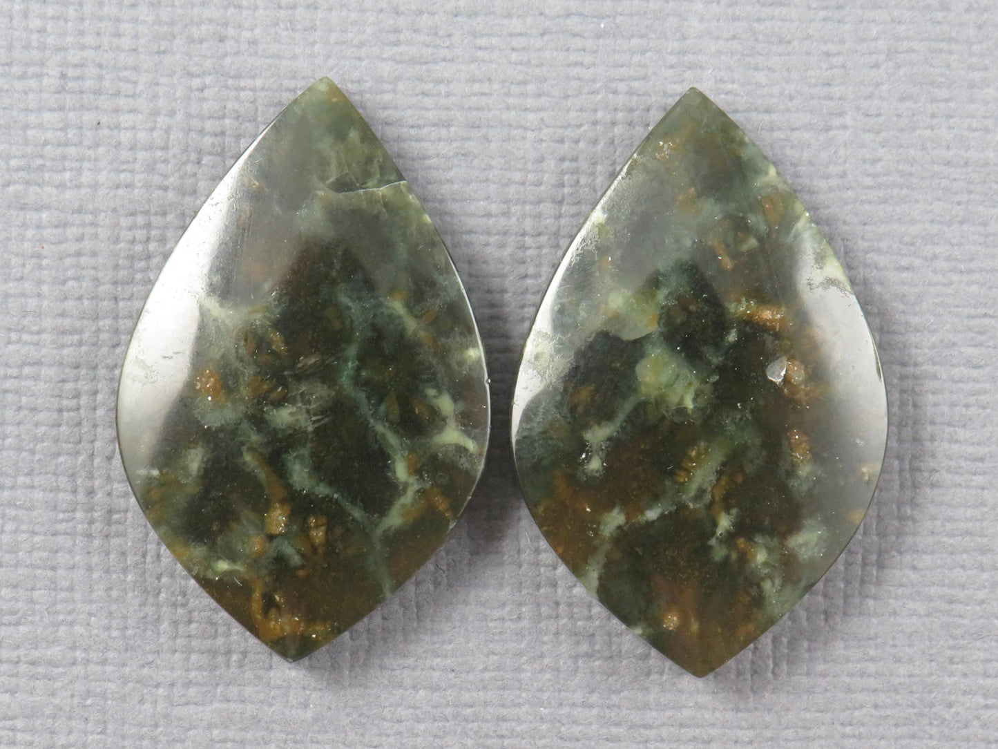 Dark Green Green Fossilized Coral Teardrop Pair | Earring Cabochons | 27x17mm, 14ct | Indonesia | FC117 - - GemEnthusiast