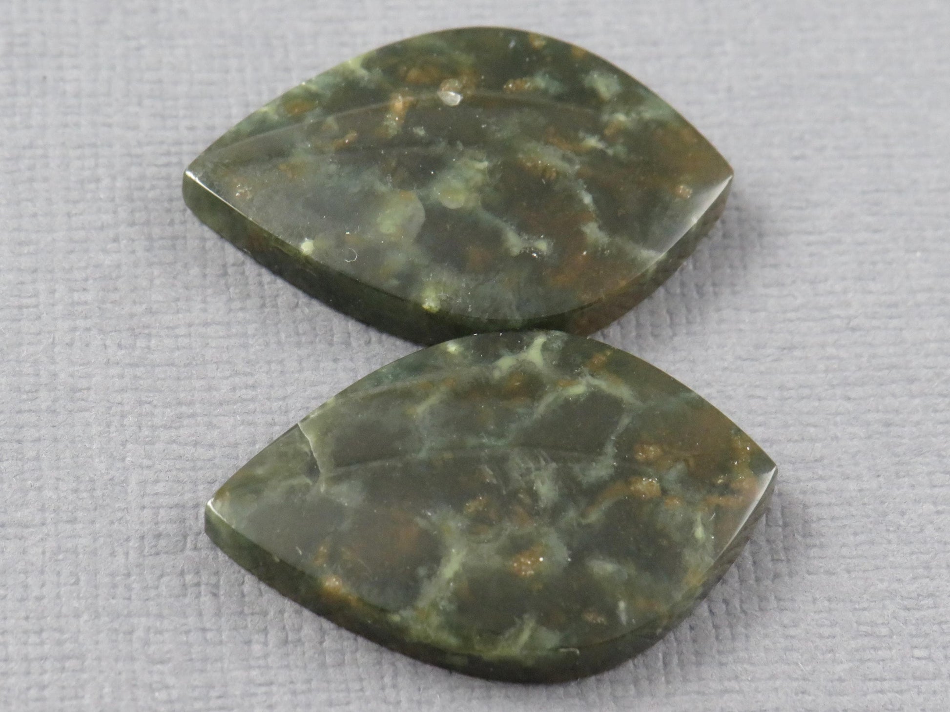 Dark Green Green Fossilized Coral Teardrop Pair | Earring Cabochons | 27x17mm, 14ct | Indonesia | FC117 - - GemEnthusiast