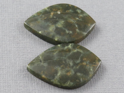 Dark Green Green Fossilized Coral Teardrop Pair | Earring Cabochons | 27x17mm, 14ct | Indonesia | FC117 - - GemEnthusiast