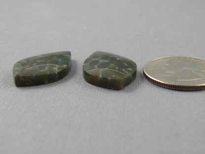 Dark Green Green Fossilized Coral Teardrop Pair | Earring Cabochons | 27x17mm, 14ct | Indonesia | FC117 - - GemEnthusiast