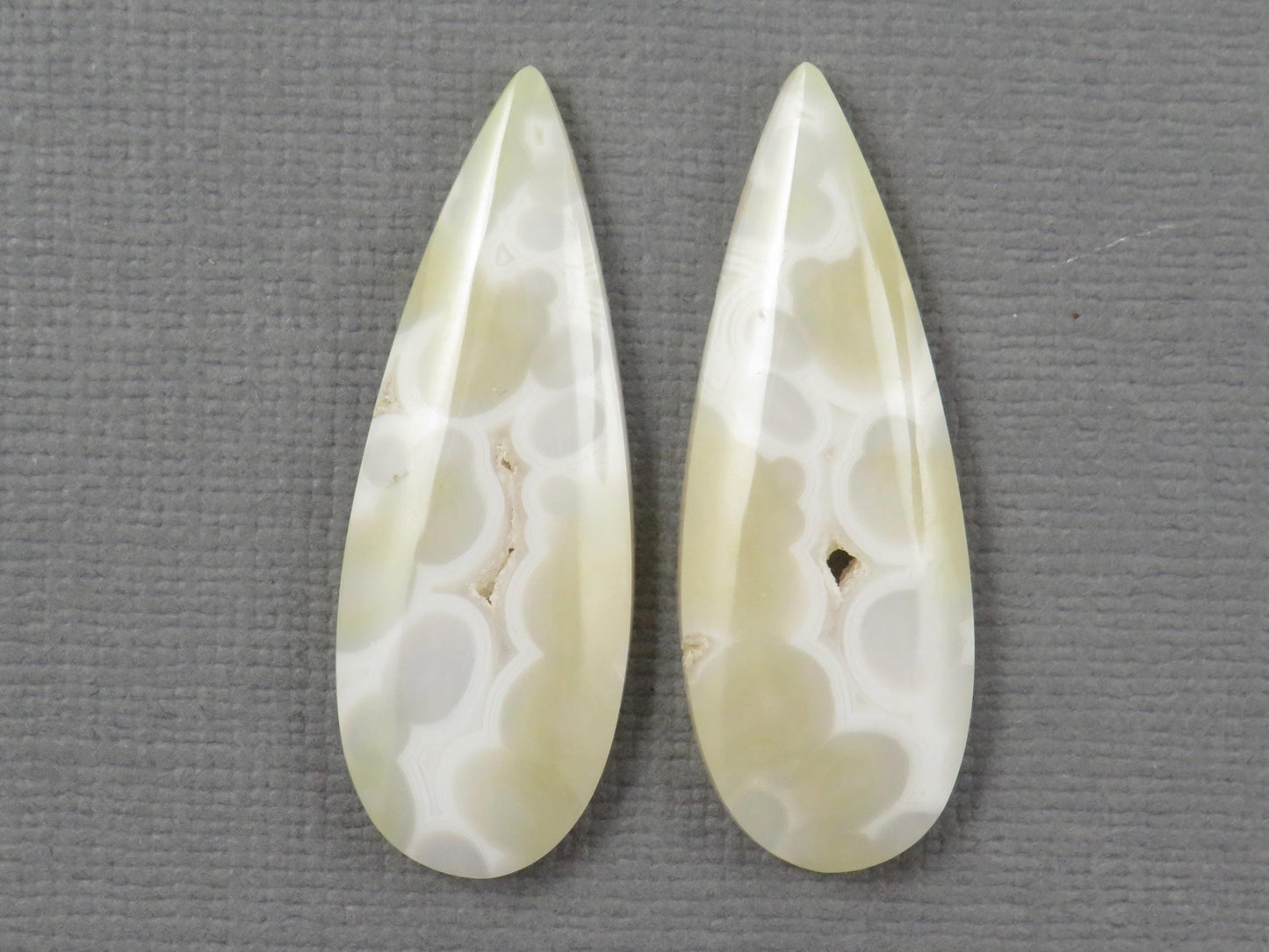 White Orbicular Agate Pear Pair | Cabochons for Setting | 34x13mm, 23ct | Indonesia | OA113 - - GemEnthusiast
