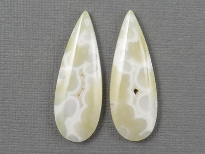 White Orbicular Agate Pear Pair | Cabochons for Setting | 34x13mm, 23ct | Indonesia | OA113 - - GemEnthusiast
