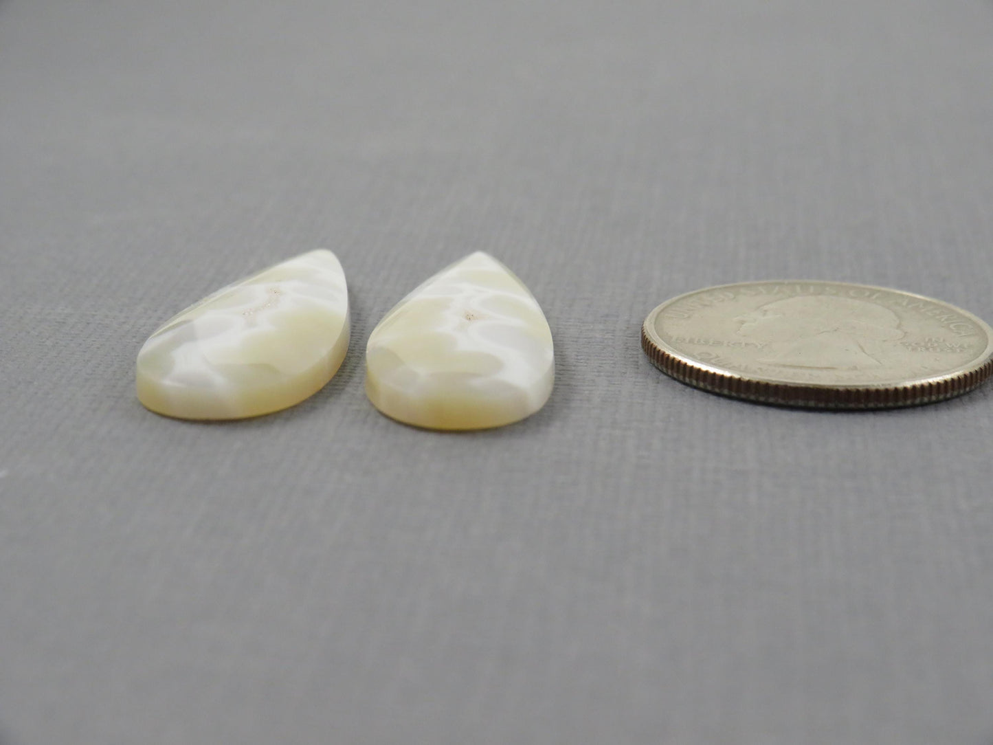 White Orbicular Agate Pear Pair | Cabochons for Setting | 34x13mm, 23ct | Indonesia | OA113 - - GemEnthusiast