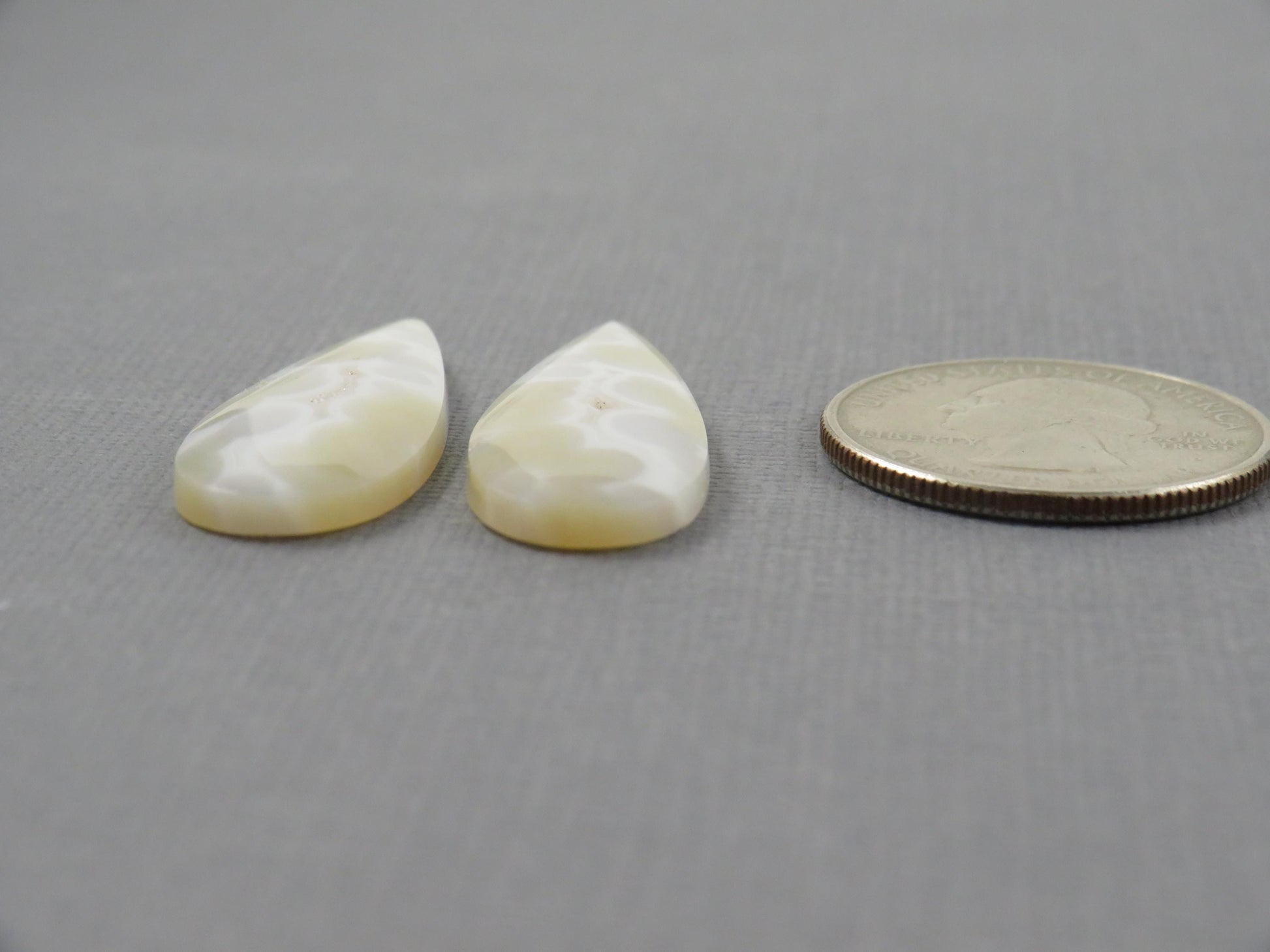White Orbicular Agate Pear Pair | Cabochons for Setting | 34x13mm, 23ct | Indonesia | OA113 - - GemEnthusiast