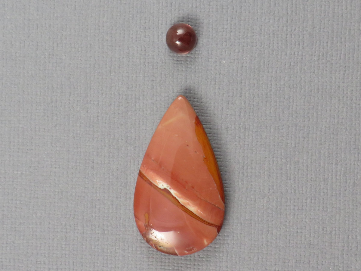Red Oregon Sunstone and Antelope Jasper Pear Cabochon | Pendant Stone | 6–31mm, avg 11ct | 2-Stone Lot | Oregon, USA | SET129 - - GemEnthusiast