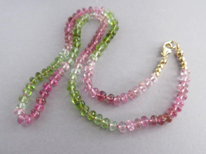 Tourmaline Necklace | Transparent Green and Pink | Hand Knotted Silk, 14k Gold Filled | October Birthstone | Layering 17.5 inches - - GemEnthusiast