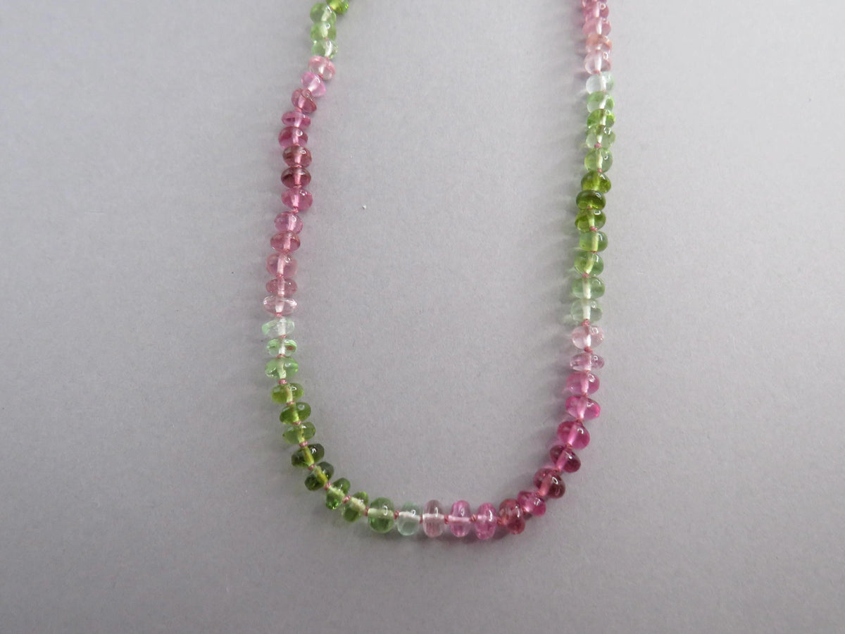 Tourmaline Necklace | Transparent Green and Pink | Hand Knotted Silk, 14k Gold Filled | October Birthstone | Layering 17.5 inches - - GemEnthusiast