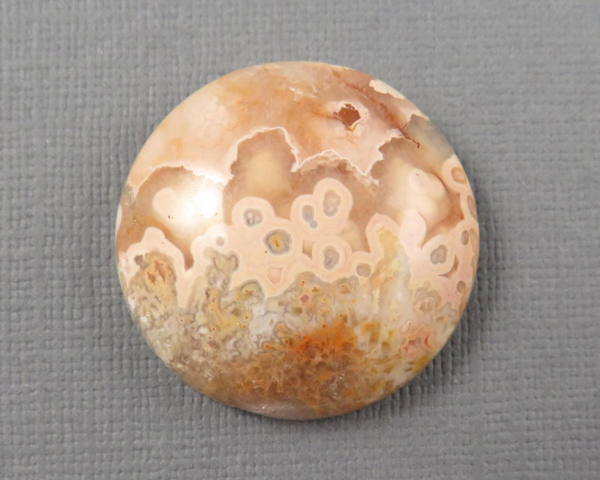 28mm Crazy Lace Agate Cabochon | 28mm, 46.8cts | Peach Pink and White Banding | AG412 - - GemEnthusiast